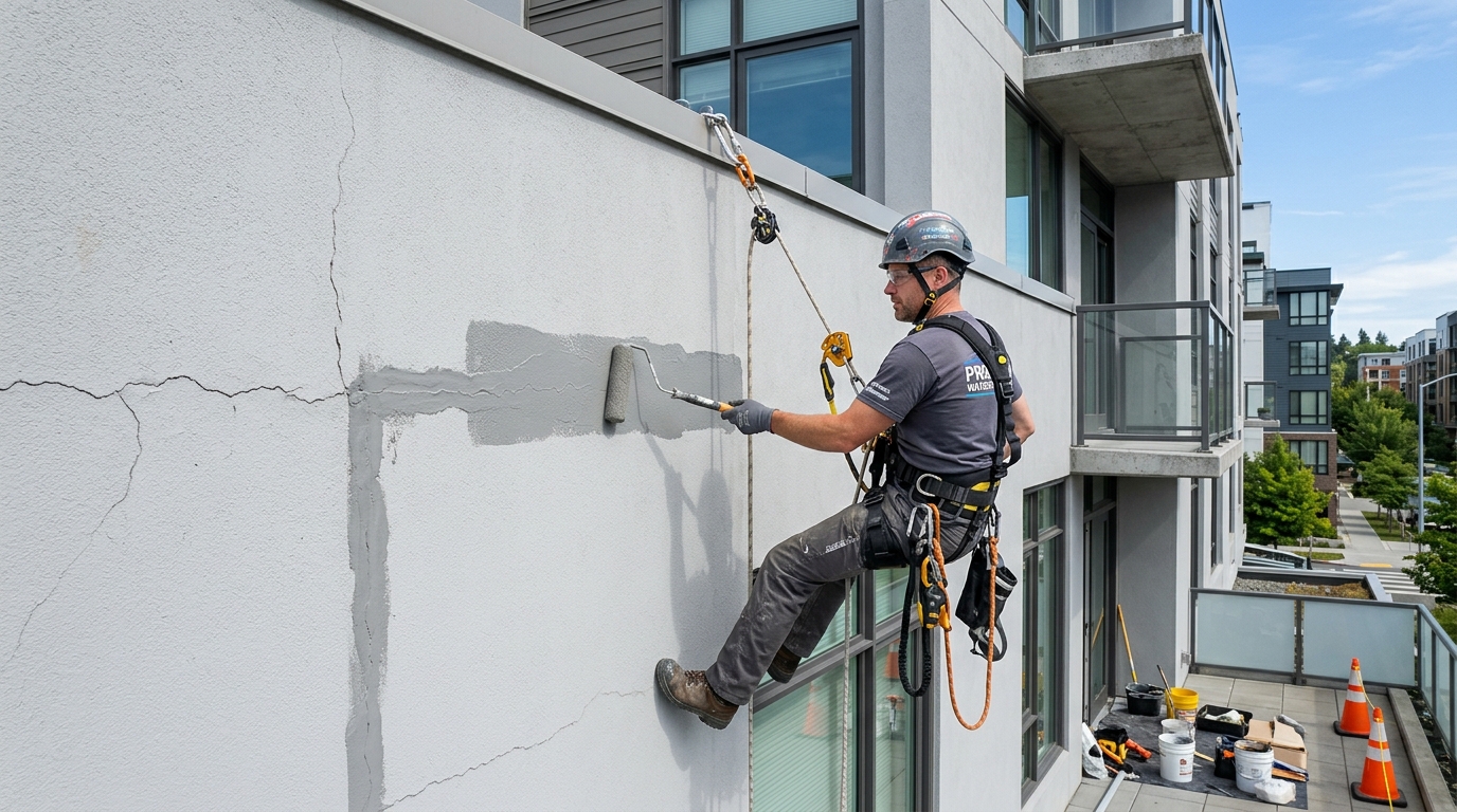 External building facade crack filling and waterproof coating